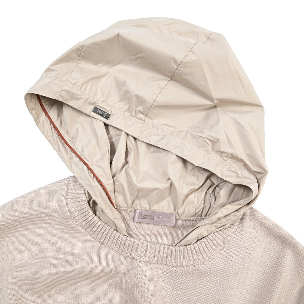 26-27AW HERNO “RESORT” コットン100% フード付きニットセーター ベージュ 44 | GUARDAROBA MILANO OFFICIAL STORE