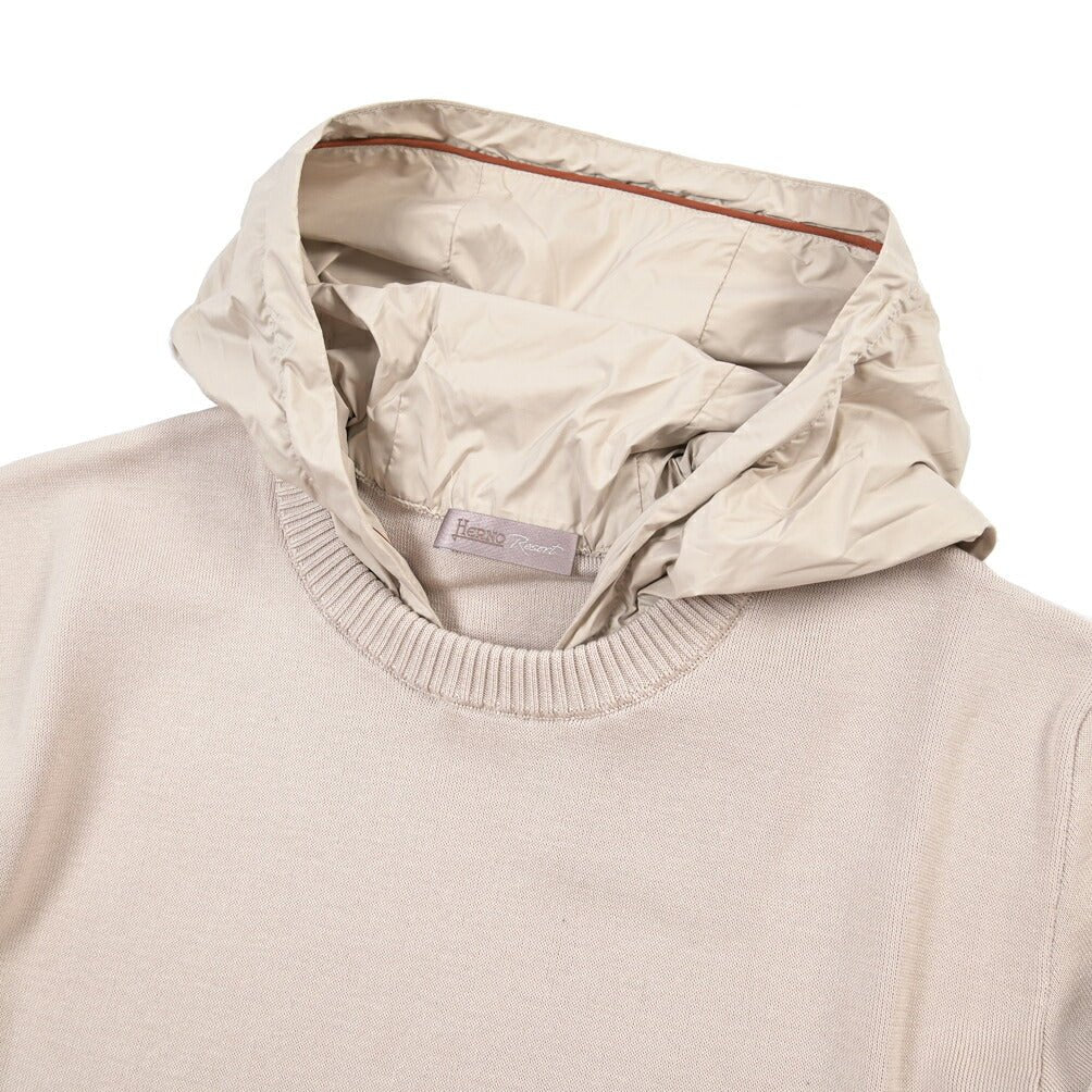 26-27AW HERNO “RESORT” コットン100% フード付きニットセーター ベージュ 44 | GUARDAROBA MILANO OFFICIAL STORE