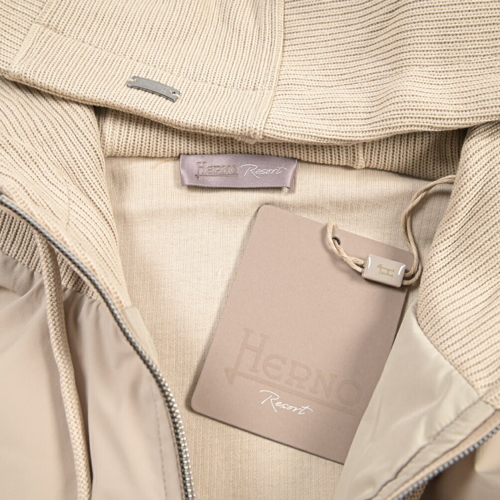 26-27AW HERNO Resort 異素材コンビ 中綿フード付きブルゾン ベージュ S | GUARDAROBA MILANO OFFICIAL STORE