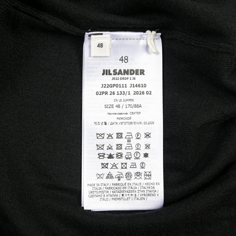26-27AW JIL SANDER メリノウール100% ハイゲージニットセーター ブラック(BLACK) 46 | GUARDAROBA MILANO OFFICIAL STORE
