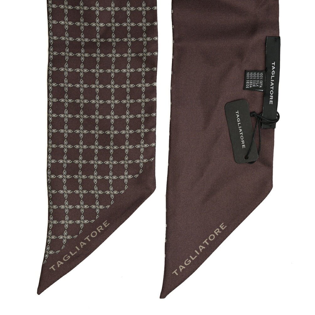 26-27AW TAGLIATORE シルク100% 幾何柄スカーフ ブラウン(BROWN) 160cm×8cm | GUARDAROBA MILANO OFFICIAL STORE