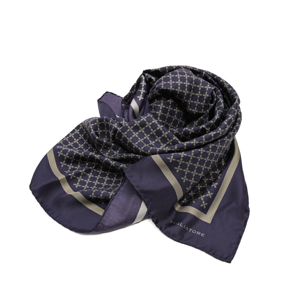 26-27AW TAGLIATORE シルク100% 幾何柄スカーフ ネイビー(NAVY) 86.5cm×86.5cm | GUARDAROBA MILANO OFFICIAL STORE