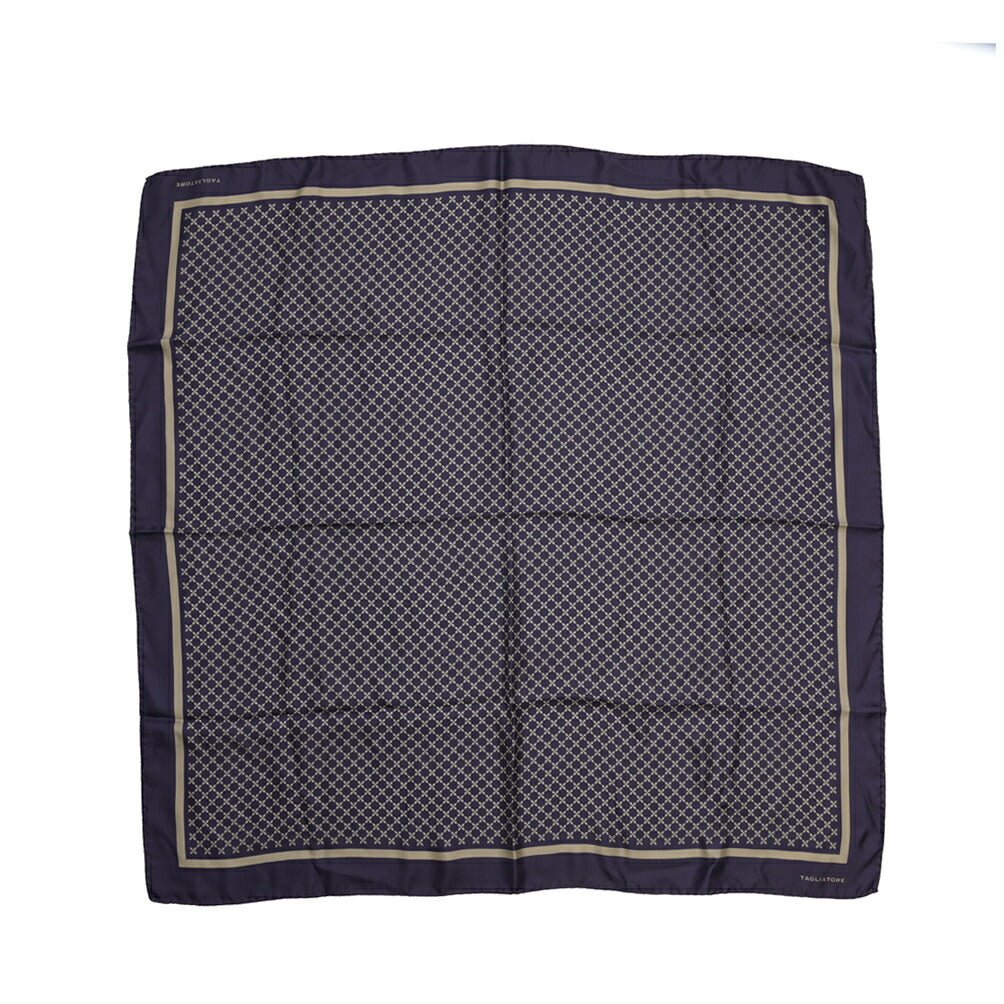 26-27AW TAGLIATORE シルク100% 幾何柄スカーフ ネイビー(NAVY) 86.5cm×86.5cm | GUARDAROBA MILANO OFFICIAL STORE