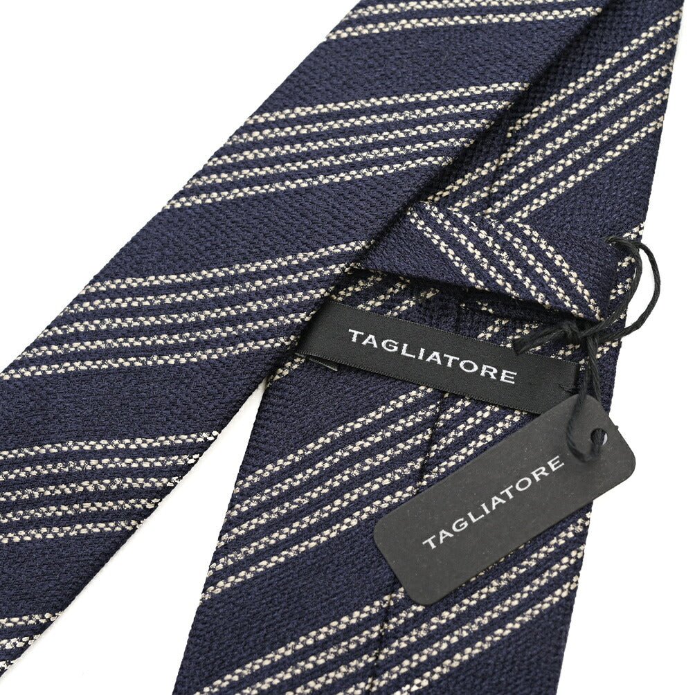 26-27AW TAGLIATORE ウール混シルク レジメンタルネクタイ ネイビー 148cm×7.5cm | GUARDAROBA MILANO OFFICIAL STORE