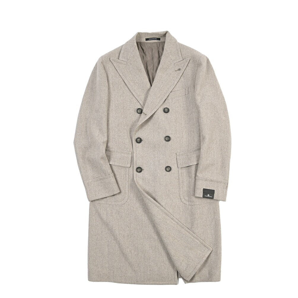 26-27AW TAGLIATORE “C-RUPERT” ヴァージンウール100% 6Bダブルヘリンボーンコート / Exclusive Garment ベージュ 48 | GUARDAROBA MILANO OFFICIAL STORE