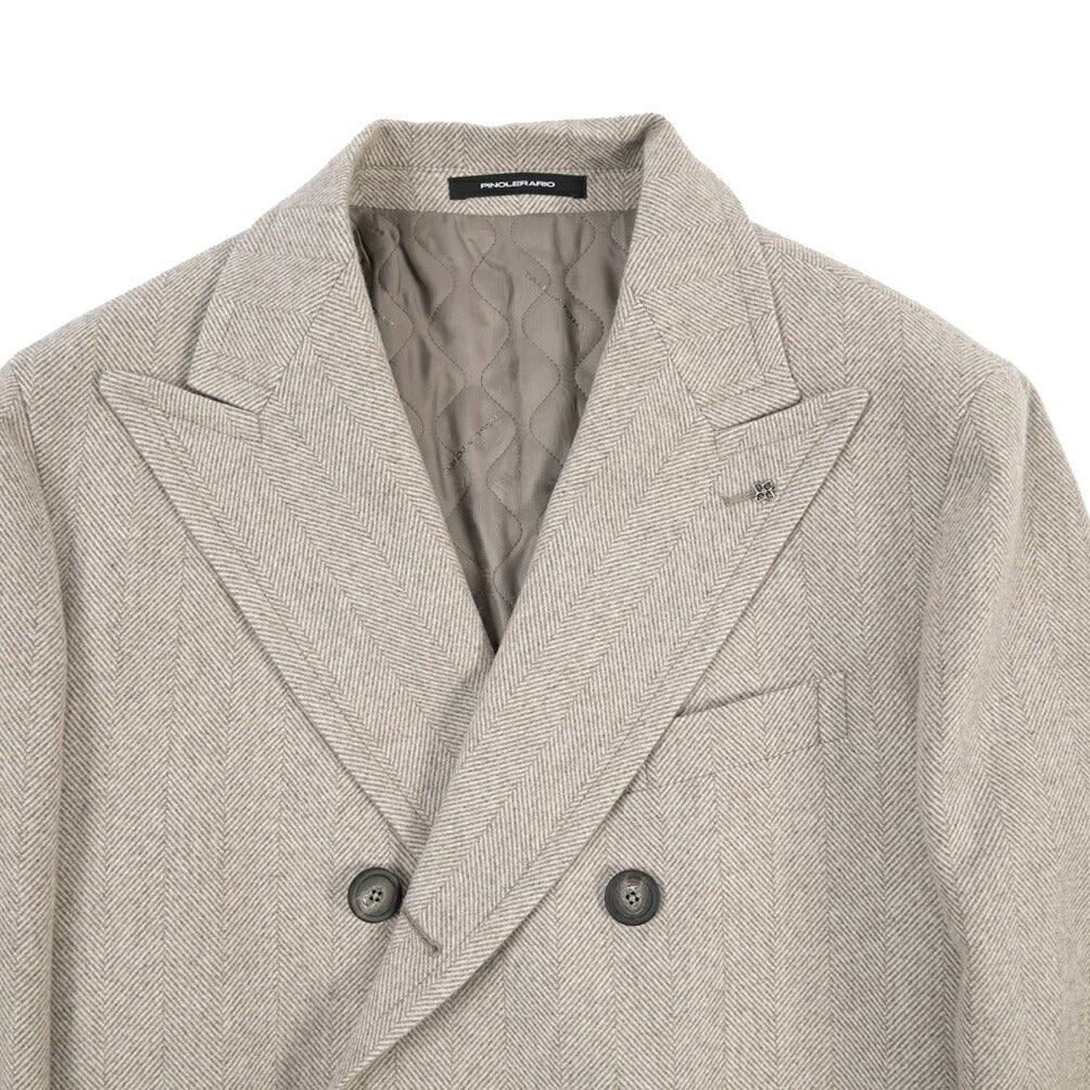 26-27AW TAGLIATORE “C-RUPERT” ヴァージンウール100% 6Bダブルヘリンボーンコート / Exclusive Garment ベージュ 48 | GUARDAROBA MILANO OFFICIAL STORE