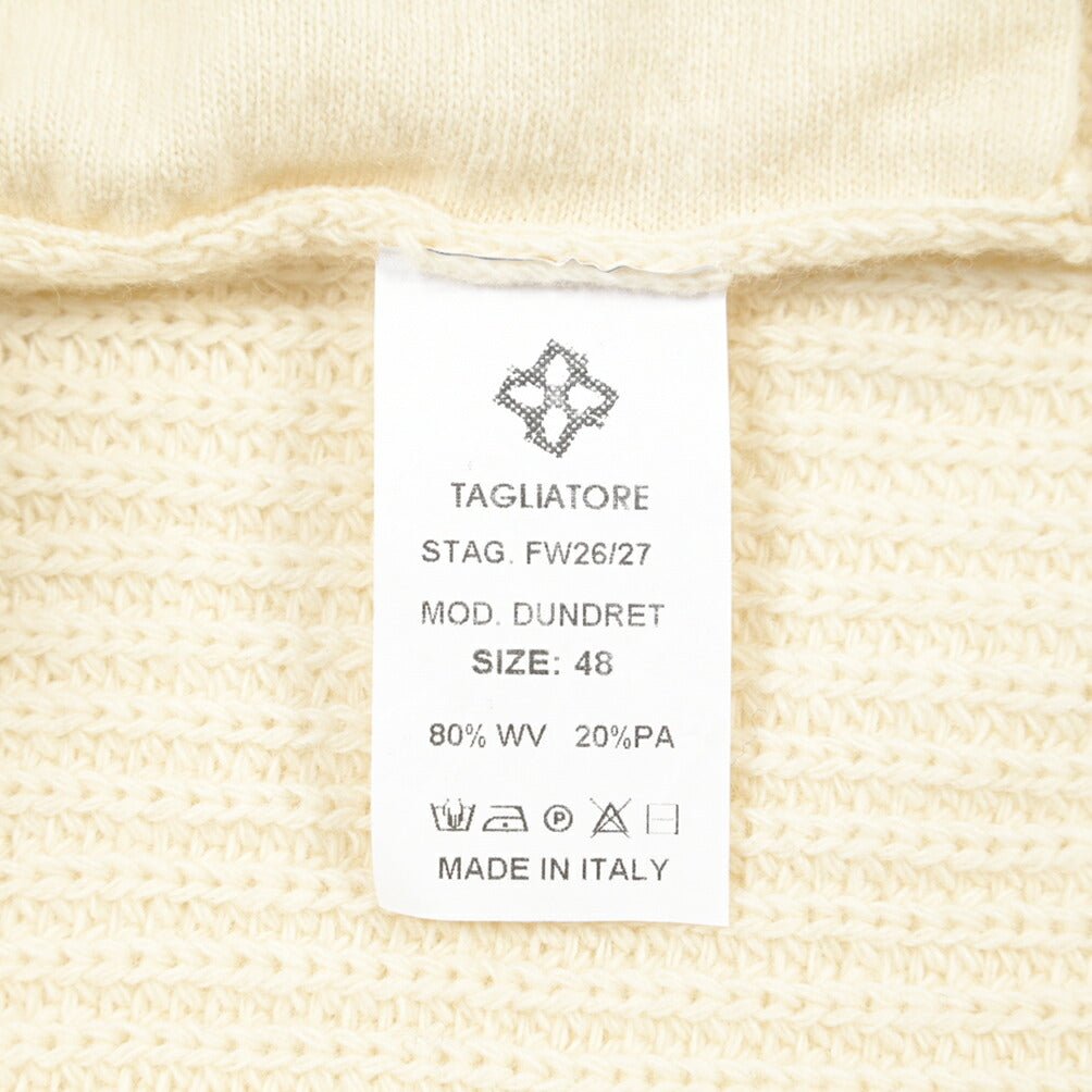 26-27AW TAGLIATORE “DUNDRET” ウールリブ ローゲージニットジップセーター ホワイト 48 | GUARDAROBA MILANO OFFICIAL STORE