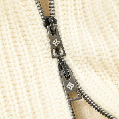 26-27AW TAGLIATORE “DUNDRET” ウールリブ ローゲージニットジップセーター ホワイト 48 | GUARDAROBA MILANO OFFICIAL STORE