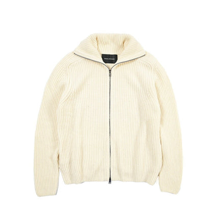 26-27AW TAGLIATORE “DUNDRET” ウールリブ ローゲージニットジップセーター ホワイト 48 | GUARDAROBA MILANO OFFICIAL STORE