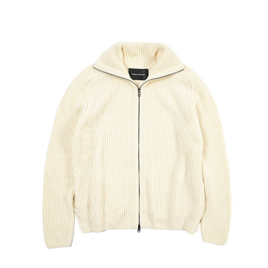 26-27AW TAGLIATORE “DUNDRET” ウールリブ ローゲージニットジップセーター ホワイト 48 | GUARDAROBA MILANO OFFICIAL STORE