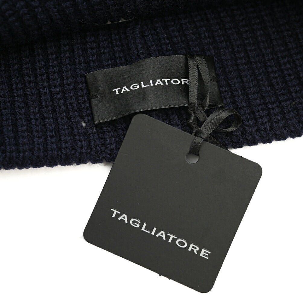 26-27AW TAGLIATORE “GROUSE” エクストラファインメリノウール100% ニットキャップ ネイビー 50cm×21cm | GUARDAROBA MILANO OFFICIAL STORE
