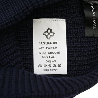 26-27AW TAGLIATORE “GROUSE” エクストラファインメリノウール100% ニットキャップ ネイビー 50cm×21cm | GUARDAROBA MILANO OFFICIAL STORE
