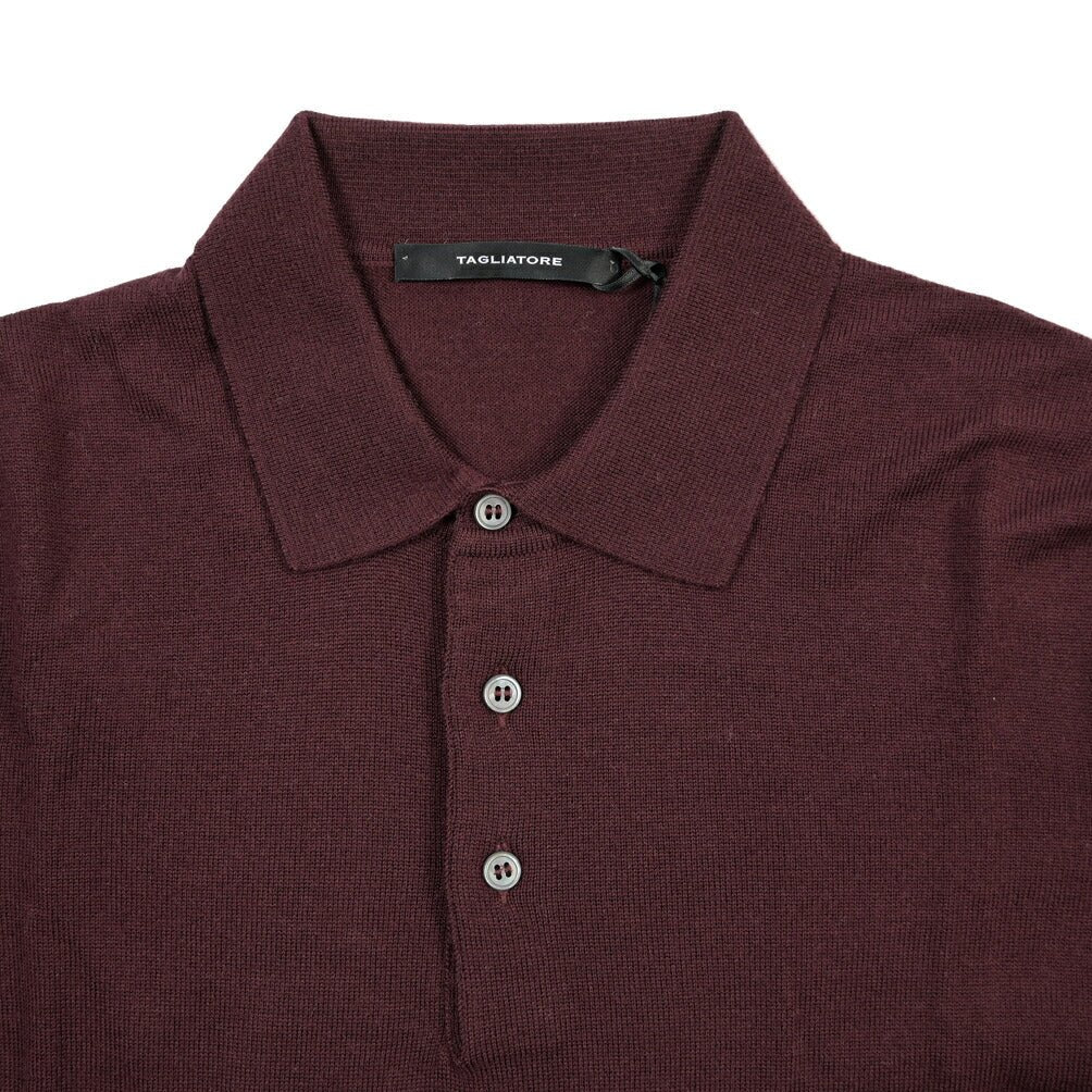 26-27AW TAGLIATORE “PALMER” シルク混ウール ハイゲージ長袖ニットポロシャツ ワインレッド 50 | GUARDAROBA MILANO OFFICIAL STORE