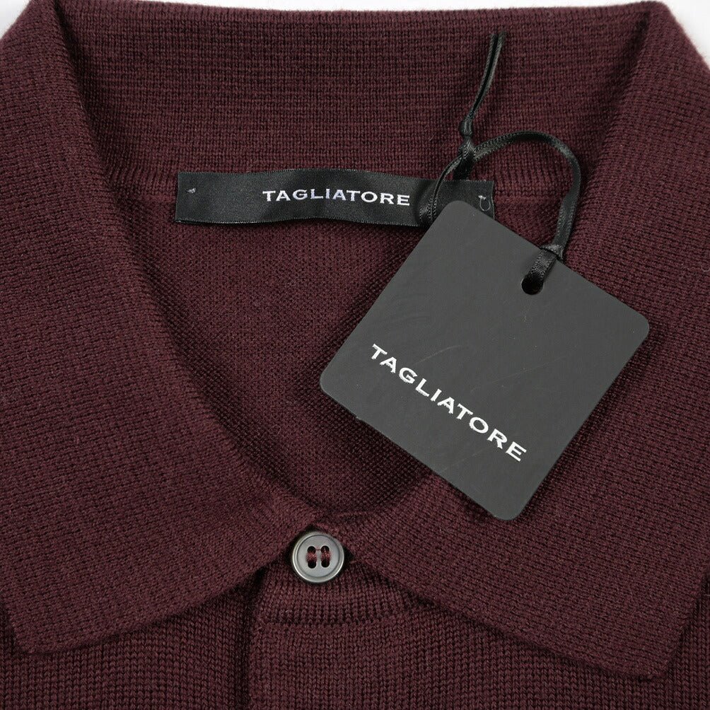 26-27AW TAGLIATORE “PALMER” シルク混ウール ハイゲージ長袖ニットポロシャツ ワインレッド 50 | GUARDAROBA MILANO OFFICIAL STORE