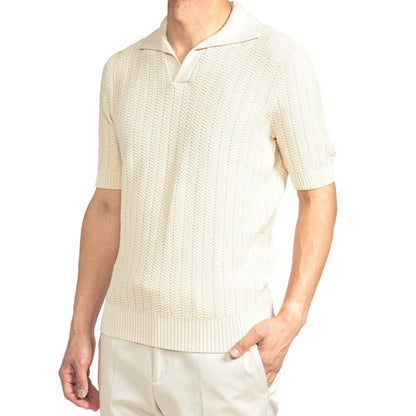 26SS GRAN SASSO コットン100% スキッパーカラーニットポロシャツ オフホワイト 48 | GUARDAROBA MILANO OFFICIAL STORE