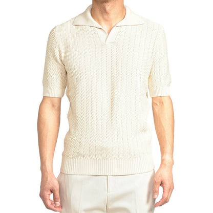 26SS GRAN SASSO コットン100% スキッパーカラーニットポロシャツ オフホワイト 48 | GUARDAROBA MILANO OFFICIAL STORE