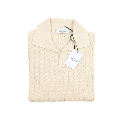 26SS GRAN SASSO コットン100% スキッパーカラーニットポロシャツ オフホワイト 48 | GUARDAROBA MILANO OFFICIAL STORE
