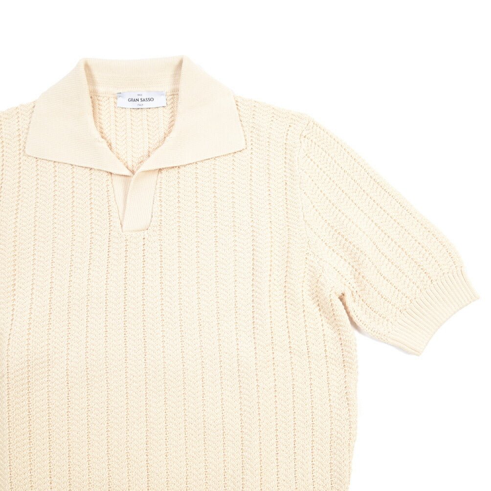 26SS GRAN SASSO コットン100% スキッパーカラーニットポロシャツ オフホワイト 48 | GUARDAROBA MILANO OFFICIAL STORE
