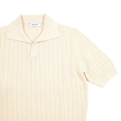 26SS GRAN SASSO コットン100% スキッパーカラーニットポロシャツ オフホワイト 48 | GUARDAROBA MILANO OFFICIAL STORE