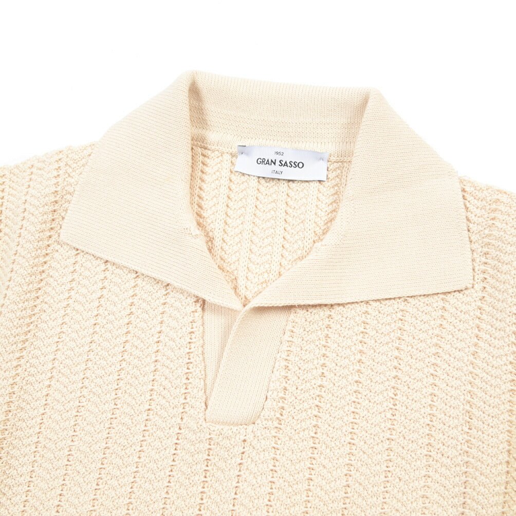 26SS GRAN SASSO コットン100% スキッパーカラーニットポロシャツ オフホワイト 48 | GUARDAROBA MILANO OFFICIAL STORE