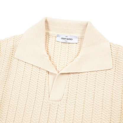 26SS GRAN SASSO コットン100% スキッパーカラーニットポロシャツ オフホワイト 48 | GUARDAROBA MILANO OFFICIAL STORE