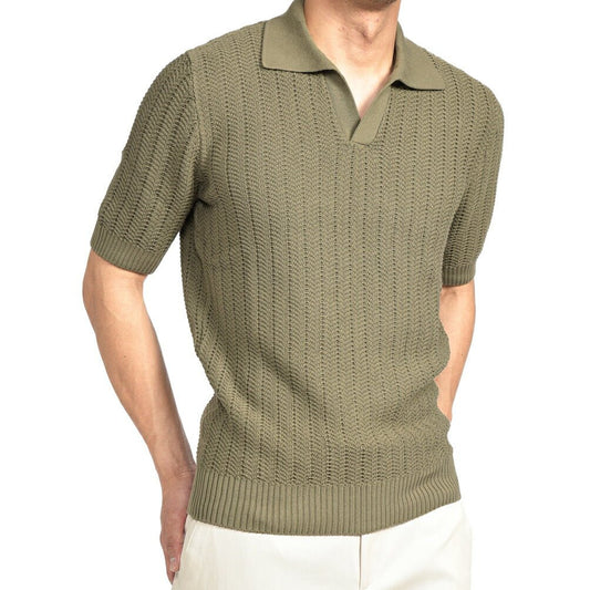 26SS GRAN SASSO コットン100% スキッパーカラーニットポロシャツ グリーン 48 | GUARDAROBA MILANO OFFICIAL STORE