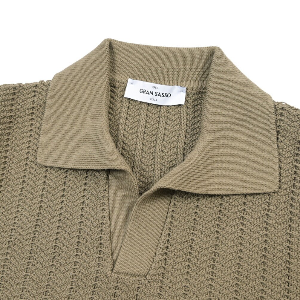 26SS GRAN SASSO コットン100% スキッパーカラーニットポロシャツ グリーン 48 | GUARDAROBA MILANO OFFICIAL STORE
