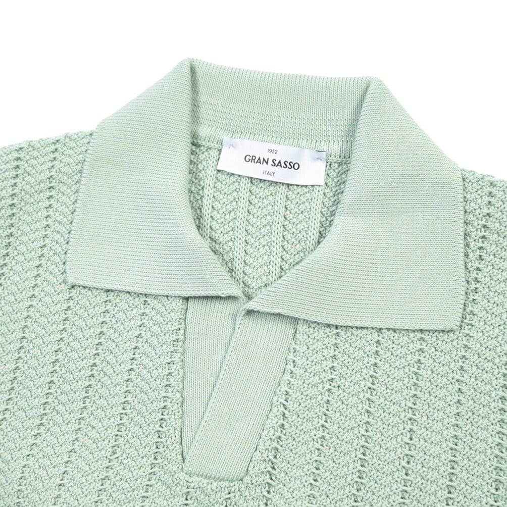 26SS GRAN SASSO コットン100% スキッパーカラーニットポロシャツ ライトグリーン 48 | GUARDAROBA MILANO OFFICIAL STORE