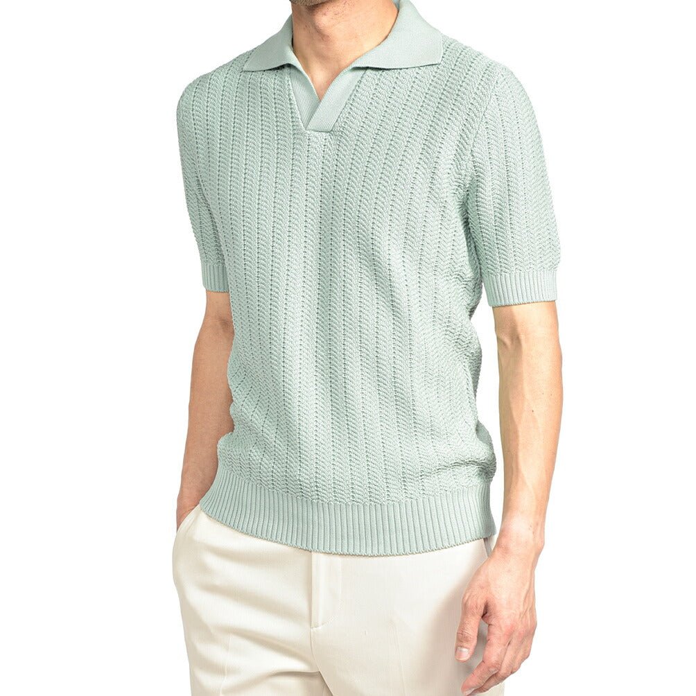 26SS GRAN SASSO コットン100% スキッパーカラーニットポロシャツ ライトグリーン 48 | GUARDAROBA MILANO OFFICIAL STORE