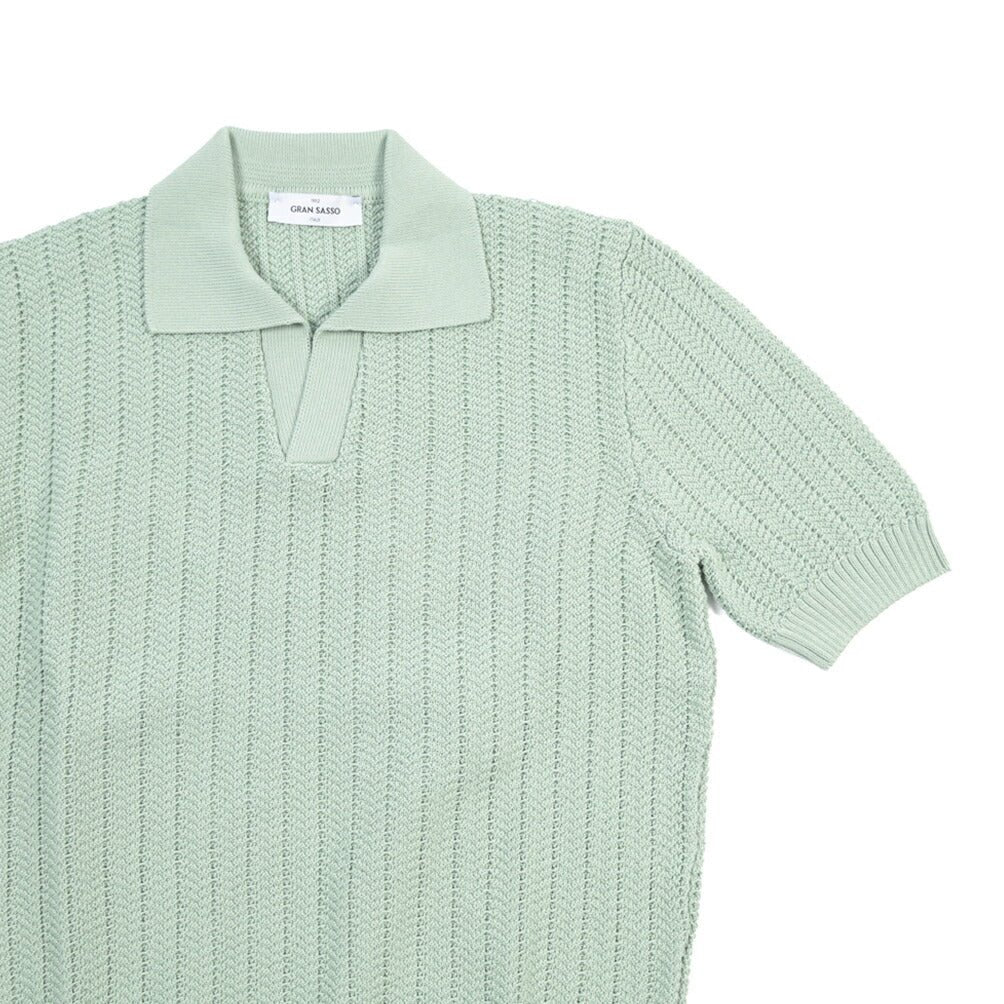 26SS GRAN SASSO コットン100% スキッパーカラーニットポロシャツ ライトグリーン 48 | GUARDAROBA MILANO OFFICIAL STORE