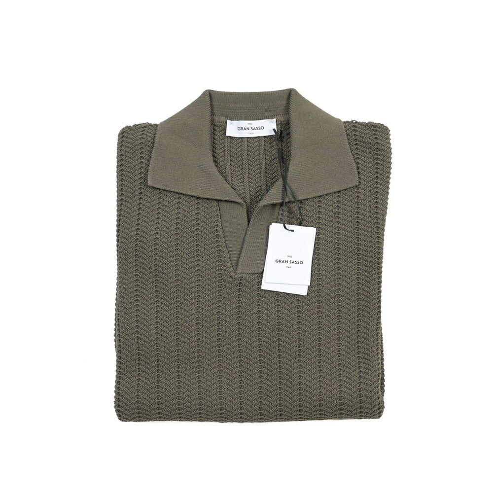 SALE｜GRAN SASSO コットン100% スキッパーカラーニットポロシャツ