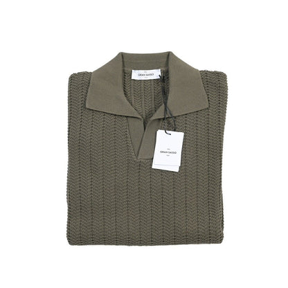 26SS GRAN SASSO コットン100% スキッパーカラーニットポロシャツ カーキグリーン 48 | GUARDAROBA MILANO OFFICIAL STORE