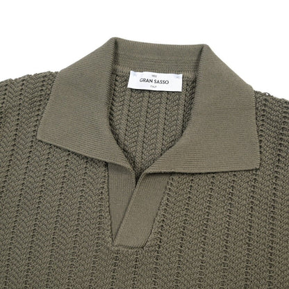 26SS GRAN SASSO コットン100% スキッパーカラーニットポロシャツ カーキグリーン 48 | GUARDAROBA MILANO OFFICIAL STORE