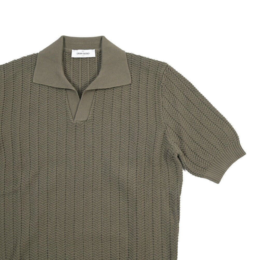 SALE｜GRAN SASSO コットン100% スキッパーカラーニットポロシャツ