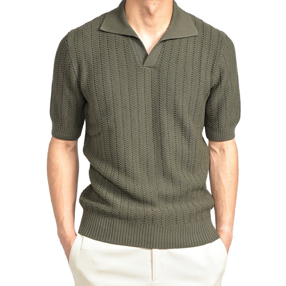 SALE｜GRAN SASSO コットン100% スキッパーカラーニットポロシャツ