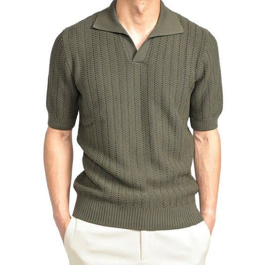 26SS GRAN SASSO コットン100% スキッパーカラーニットポロシャツ カーキグリーン 48 | GUARDAROBA MILANO OFFICIAL STORE