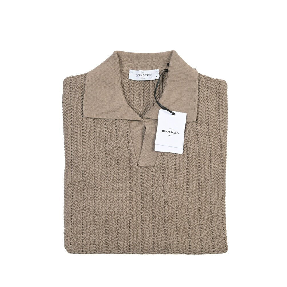 26SS GRAN SASSO コットン100% スキッパーカラーニットポロシャツ グレージュ 48 | GUARDAROBA MILANO OFFICIAL STORE
