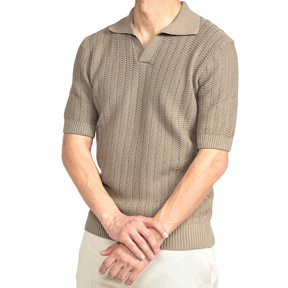 26SS GRAN SASSO コットン100% スキッパーカラーニットポロシャツ グレージュ 48 | GUARDAROBA MILANO OFFICIAL STORE
