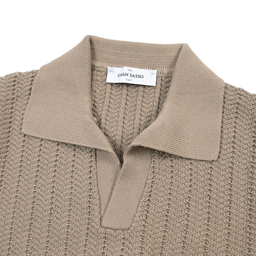 26SS GRAN SASSO コットン100% スキッパーカラーニットポロシャツ グレージュ 48 | GUARDAROBA MILANO OFFICIAL STORE