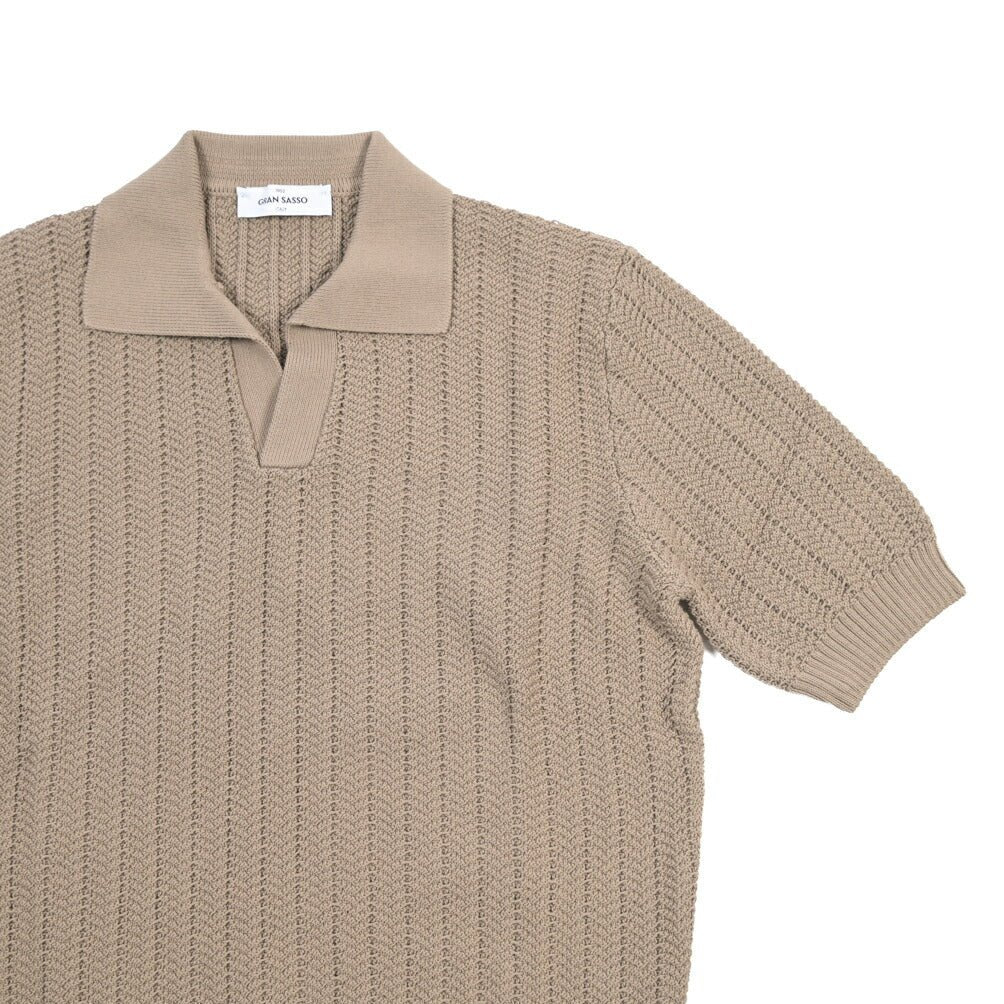 26SS GRAN SASSO コットン100% スキッパーカラーニットポロシャツ グレージュ 48 | GUARDAROBA MILANO OFFICIAL STORE