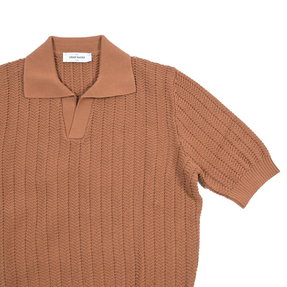 26SS GRAN SASSO コットン100% スキッパーカラーニットポロシャツ ブラウン 48 | GUARDAROBA MILANO OFFICIAL STORE