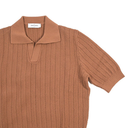 26SS GRAN SASSO コットン100% スキッパーカラーニットポロシャツ ブラウン 48 | GUARDAROBA MILANO OFFICIAL STORE