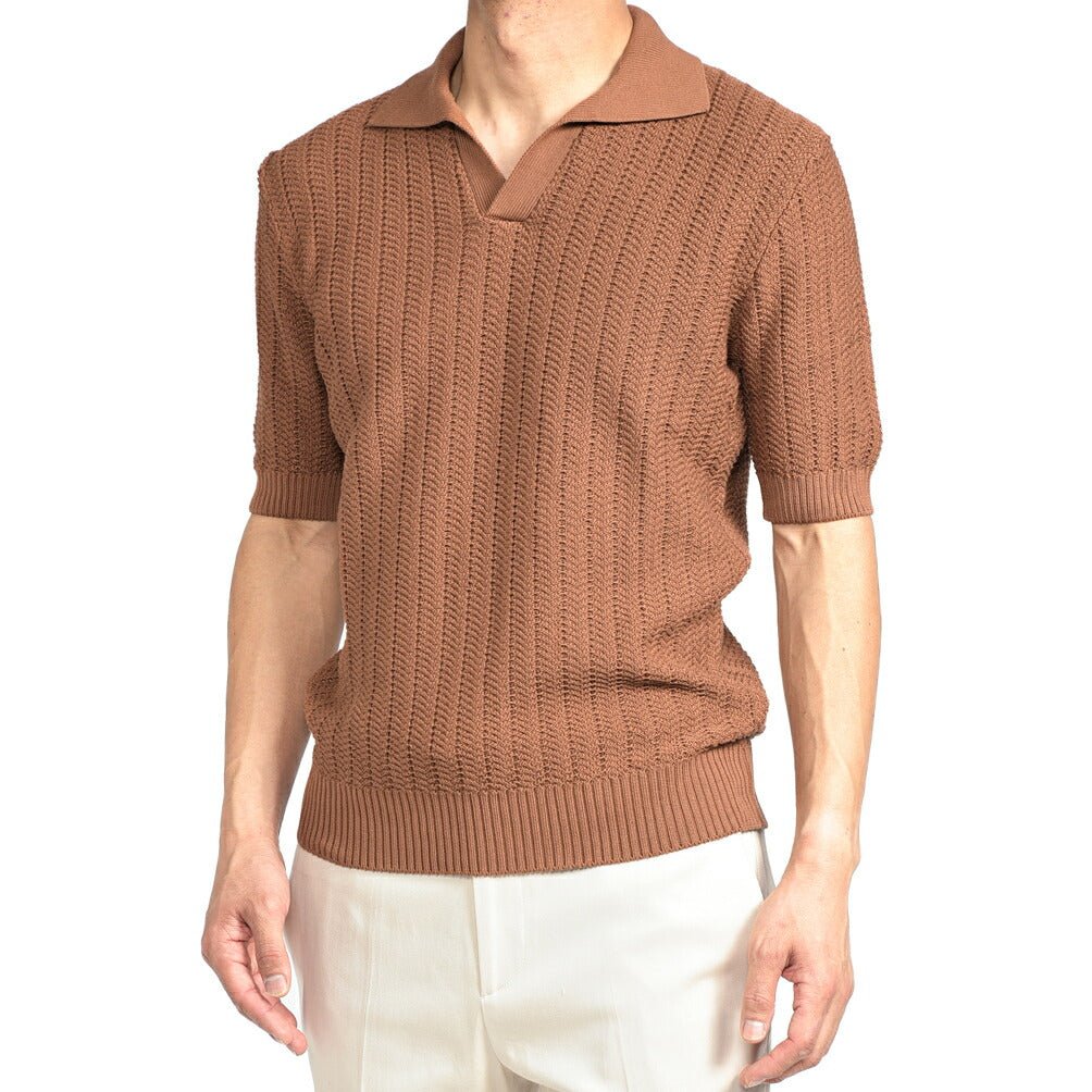 26SS GRAN SASSO コットン100% スキッパーカラーニットポロシャツ ブラウン 48 | GUARDAROBA MILANO OFFICIAL STORE
