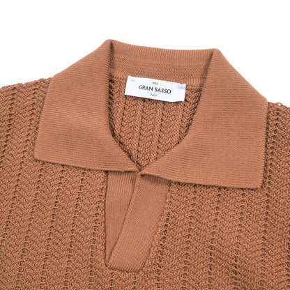 26SS GRAN SASSO コットン100% スキッパーカラーニットポロシャツ ブラウン 48 | GUARDAROBA MILANO OFFICIAL STORE