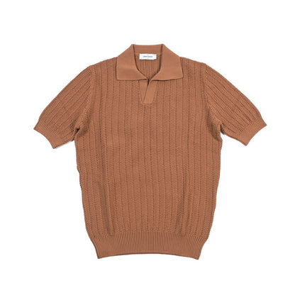 26SS GRAN SASSO コットン100% スキッパーカラーニットポロシャツ ブラウン 48 | GUARDAROBA MILANO OFFICIAL STORE
