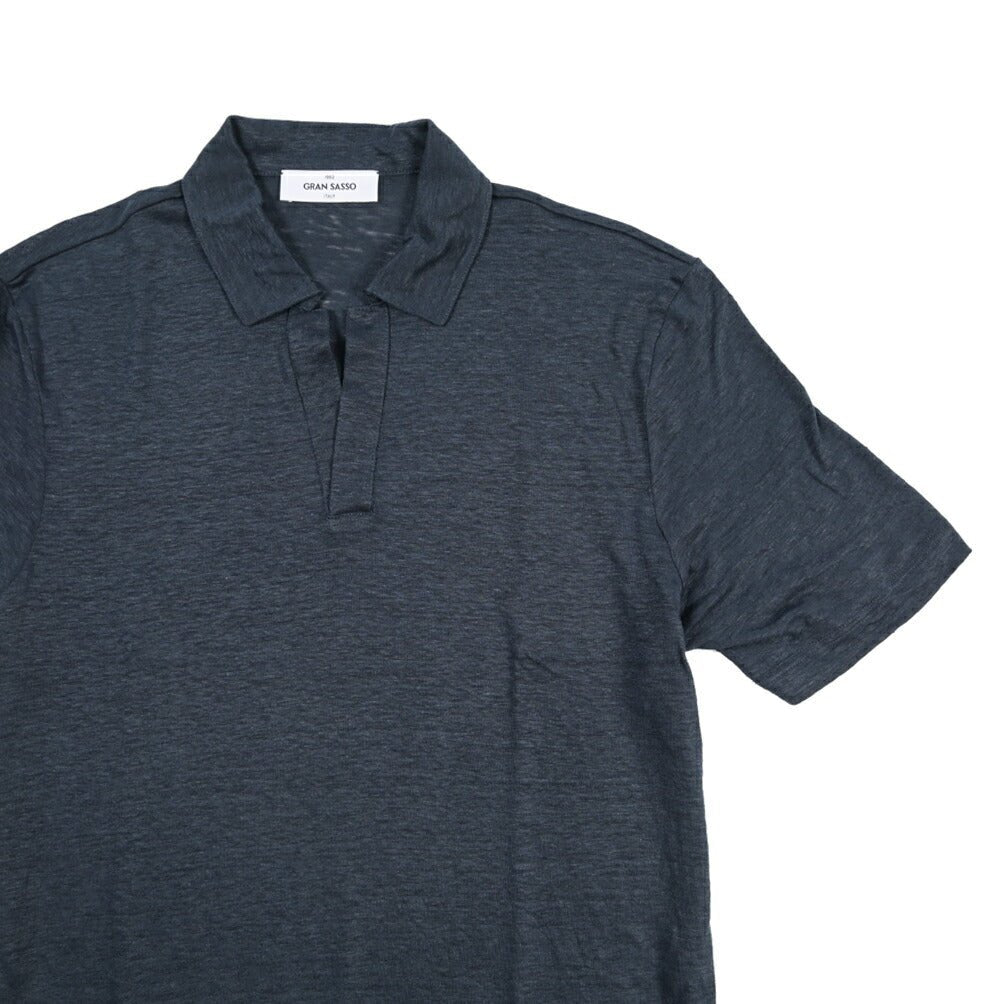 26SS GRAN SASSO リネン100% 半袖ニットスキッパーポロシャツ ダークネイビー 46 | GUARDAROBA MILANO OFFICIAL STORE