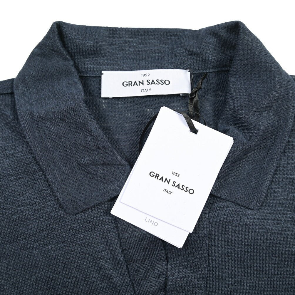 26SS GRAN SASSO リネン100% 半袖ニットスキッパーポロシャツ ダークネイビー 46 | GUARDAROBA MILANO OFFICIAL STORE
