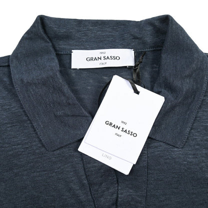 26SS GRAN SASSO リネン100% 半袖ニットスキッパーポロシャツ ダークネイビー 46 | GUARDAROBA MILANO OFFICIAL STORE
