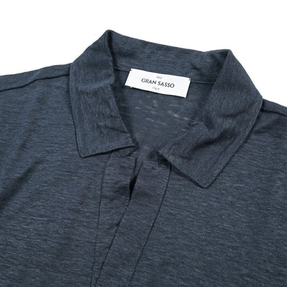 26SS GRAN SASSO リネン100% 半袖ニットスキッパーポロシャツ ダークネイビー 46 | GUARDAROBA MILANO OFFICIAL STORE