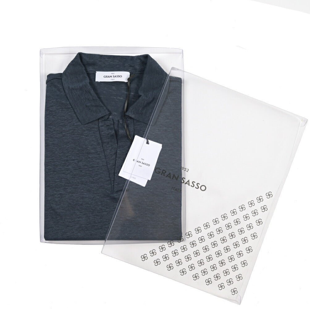26SS GRAN SASSO リネン100% 半袖ニットスキッパーポロシャツ ダークネイビー 46 | GUARDAROBA MILANO OFFICIAL STORE